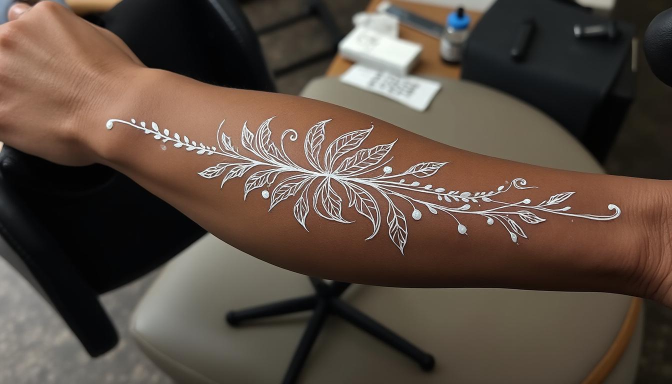 découvrez l'élégance du tatouage à l’encre blanche, une touche de subtilité et de mystère qui sublime aussi bien les peaux claires que les peaux bronzées.
