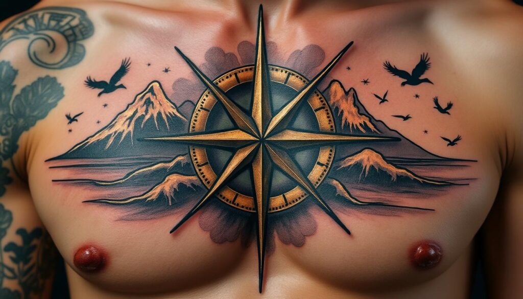 découvrez le tatouage boussole, un symbole puissant représentant le cap à suivre, l'aventure du voyage et la quête de liberté intérieure, idéal pour exprimer votre personnalité unique.