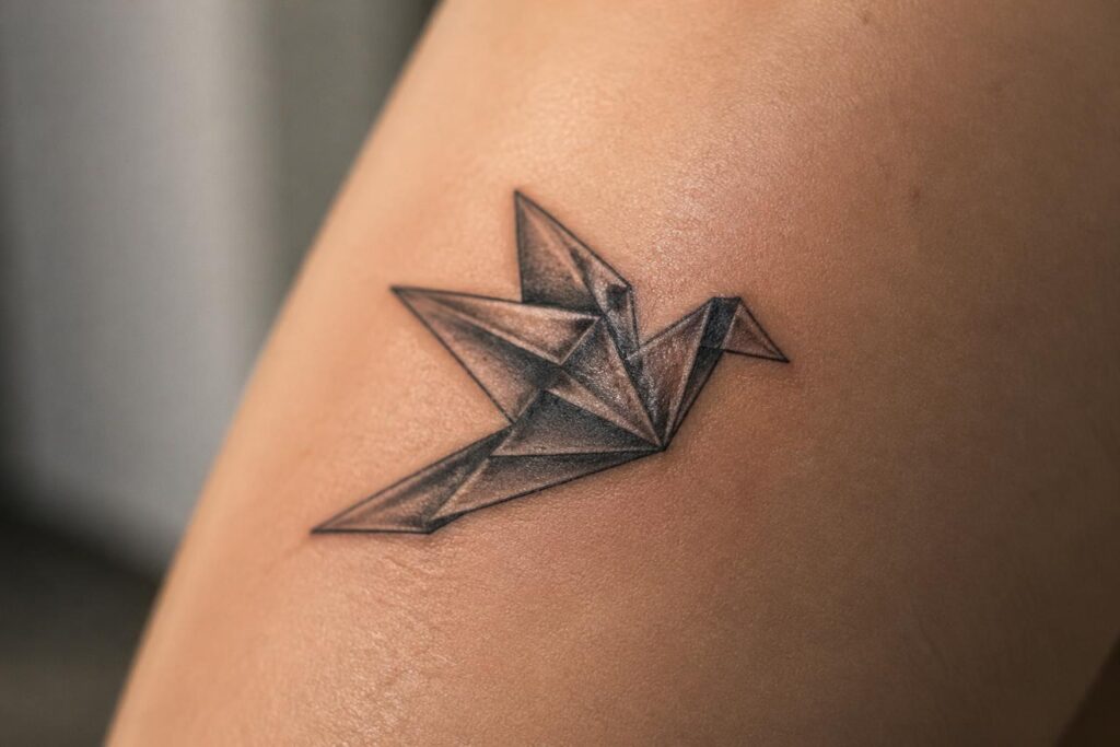 découvrez l'art délicat des tatouages origami, une façon unique et élégante de sublimer votre peau avec des motifs pleins de symbolisme et de finesse.