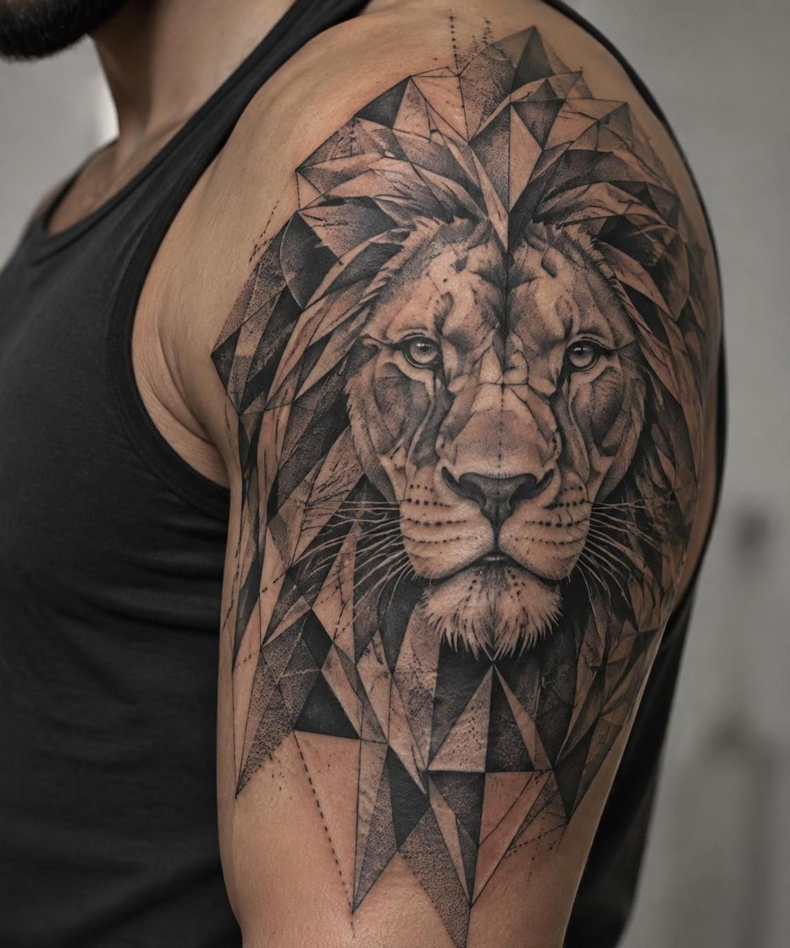 découvrez le tatouage lion géométrique : un motif épuré qui allie force, élégance et modernité, avec des idées de styles et d’emplacements.