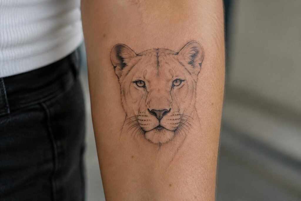 découvrez le tatouage lionne minimaliste : un motif épuré et élégant qui exprime la force, le courage et la puissance féline.