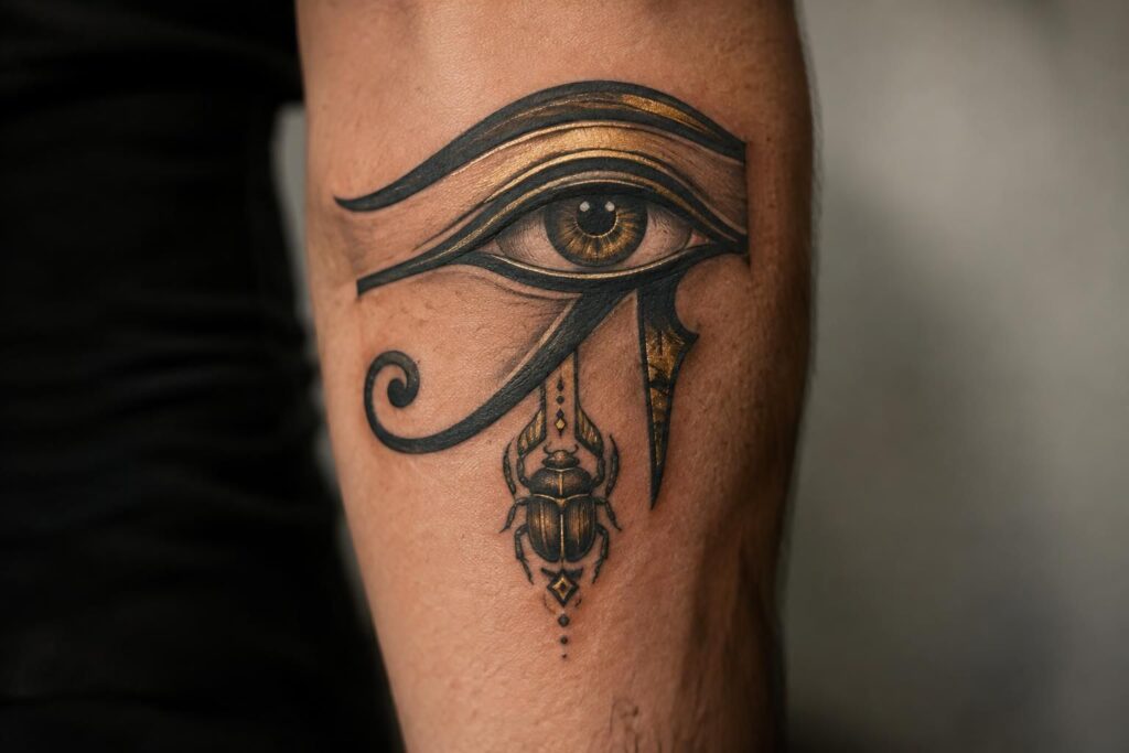 découvrez la signification du tatouage œil d’horus, symbole égyptien de protection, de force et de clairvoyance.