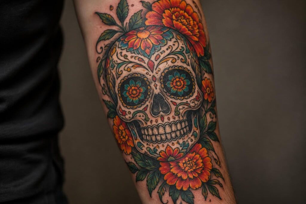 découvrez la symbolique du tatouage tête de mort mexicaine, un motif coloré inspiré du día de los muertos, entre hommage, mémoire et célébration de la vie.